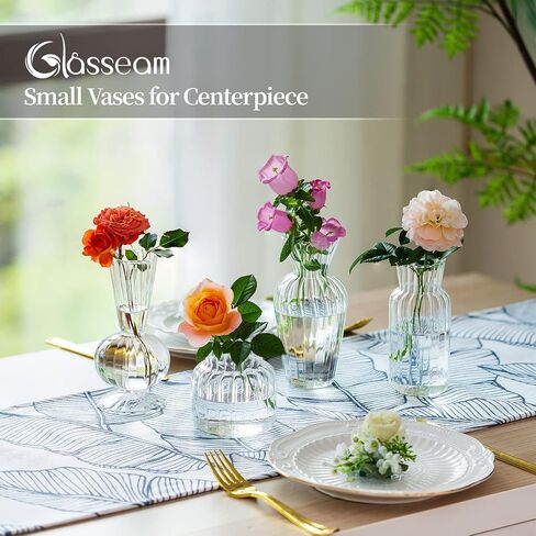 Modern Clear Glass Bud Vase Set: Glasseam 8Pcs Small Mini Flower Centerpieces Vases Handmade Decorative Cute Short Window Home Decor for Wedding Reception Dining Table Single Rose in Saudi Arabia