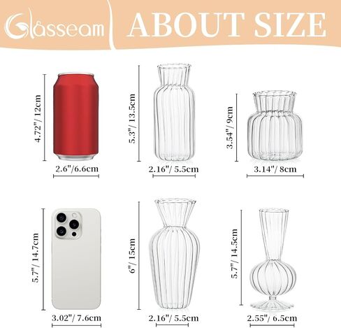 Modern Clear Glass Bud Vase Set: Glasseam 8Pcs Small Mini Flower Centerpieces Vases Handmade Decorative Cute Short Window Home Decor for Wedding Reception Dining Table Single Rose in Saudi Arabia
