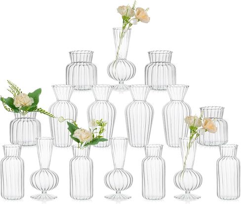 Modern Clear Glass Bud Vase Set: Glasseam 8Pcs Small Mini Flower Centerpieces Vases Handmade Decorative Cute Short Window Home Decor for Wedding Reception Dining Table Single Rose in Saudi Arabia