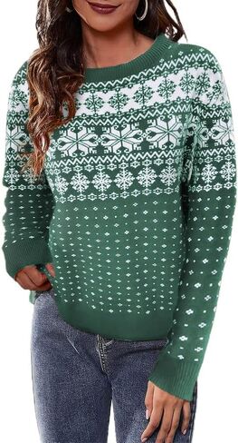Women's Fall Winter Crew Neck Knitted Sweater Vintage Animal Floral Ethnic Geometry Snowflake Cropped Boho Pullover Tops in Saudi Arabia