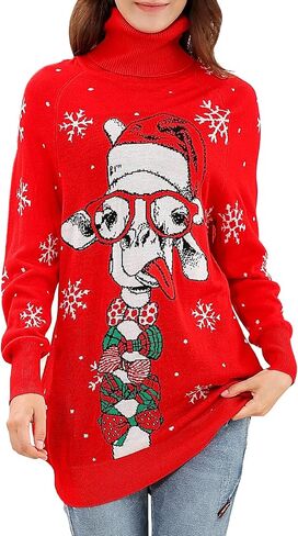 Women's Ugly Christmas Sweaters Dress 2024 Xmas Novelty Knit Turtleneck Tops in Saudi Arabia