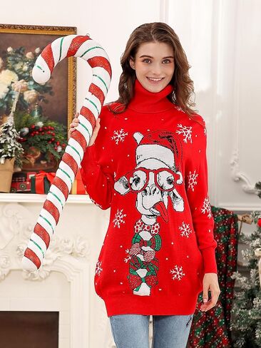 Women's Ugly Christmas Sweaters Dress 2024 Xmas Novelty Knit Turtleneck Tops in Saudi Arabia
