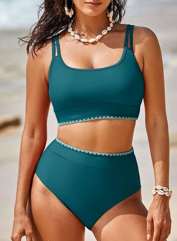 Aleumdr High Waisted Bikini Sets for Women 2 Piece High Cut Swimsuit Color Block Push Up Sporty Bathing Suit in Saudi Arabia