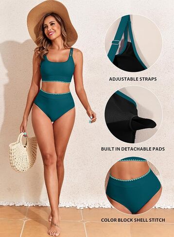 Aleumdr High Waisted Bikini Sets for Women 2 Piece High Cut Swimsuit Color Block Push Up Sporty Bathing Suit in Saudi Arabia