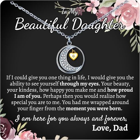 Love You This Much Sentimental Father to Daughter Moon & Back Necklace, .925 Sterling Silver, Present for Grown Up Daughter from Dad, Daddy to Daughter Gift Set in Kuwait