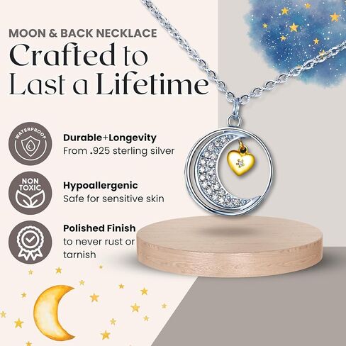 Love You This Much Sentimental Father to Daughter Moon & Back Necklace, .925 Sterling Silver, Present for Grown Up Daughter from Dad, Daddy to Daughter Gift Set in Kuwait