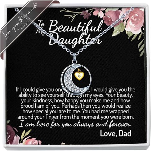 Love You This Much Sentimental Father to Daughter Moon & Back Necklace, .925 Sterling Silver, Present for Grown Up Daughter from Dad, Daddy to Daughter Gift Set in Kuwait