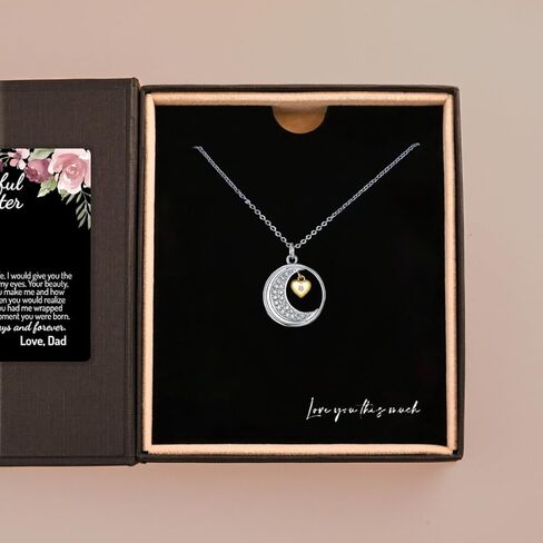 Love You This Much Sentimental Father to Daughter Moon & Back Necklace, .925 Sterling Silver, Present for Grown Up Daughter from Dad, Daddy to Daughter Gift Set in Kuwait