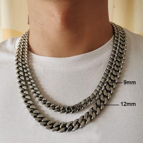 9mm Miami Cuban Link Chain for Men Women 316L Stainless Steel Boys Hiphop Silver Color Choker Necklace 16/18/20/22/24/26 Inches in Saudi Arabia