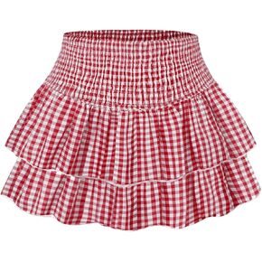 Milumia Women's Plaid Print High Waist Layered Skirt Ruffle Hem A Line Skirt