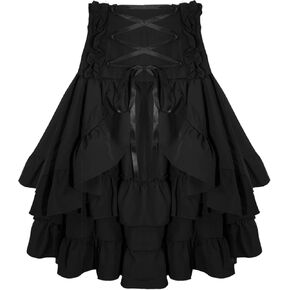 FEOYA Women Steampunk Gothic Skirt Lace Up High Waist Renaissance Skirt Victorian Layered Skirt