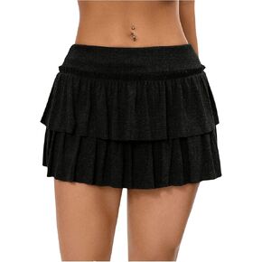 Women's Layered Skirt Drop Waist Ruffle Hem Tiered Layer A Line Mini Skirt