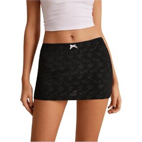 GORGLITTER Women's Floral Bodycon Mesh Mini Skirts Bow Low Waisted Short Skirts