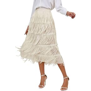 ODIZLI Midi Skirts for Women Fall Boho High Waist Tassel Fringe Layered Skirt A Line Skirts in Kuwait