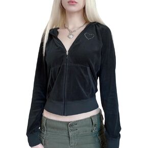 Multitrust Women Velvet Crop Zip Up Hoodie Jacket Long Sleveve Y2K Casual Fall Hoodies Sweatshirt with Pocket Winter Outfits
