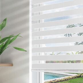Joydeco White Sheer Zebra Cordless Blinds for Windows,Privacy Light Filtering Dual Layer 52" W Roller Shades for Home Office Bedroom