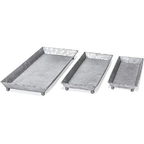 Red Co. Set of 3 Decorative 12.5" to 17.5" Rustic Galvanized Metal Trays with Distressed Finish