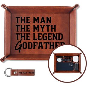 INNObeta Godfather Gifts Valet Tray, Desktop Storage Organizer PU Leather Bedside Tray Key Coin Holder for Godfather, Perfect for Birthday, Christmas Father's Day - Man Myth Legend
