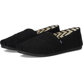TOMS Women's Alpargata Loafer Flat, Black/Black Wide Recycled Cotton Canvas, 12