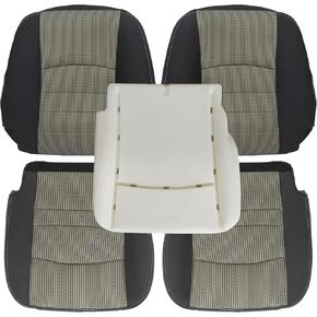 GXARTS Driver and Passenger Side Bottom Lower and Top Lean Back Replacement Cloth Seat Cover Gray and Driver Bottom Foam Cushion Pad Fit for Dodge Ram 1500 2500 3500 4500 5500 2009 2010 2011 2012