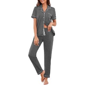 Womens Pajama Sets Button Down Pjs Sleepwear Short Sleeve Top & Pants Lounge Sets 2 Piece Soft Nightwear