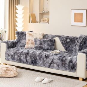 vctops Soft Fuzzy Faux Fur Sofa Couch Cover Cozy Fluffy Plush Sectional Couch Covers Furry Shaggy Non Slip Sofa Slipcover Thick Warm Furniture Protector (Grey,36"x63")