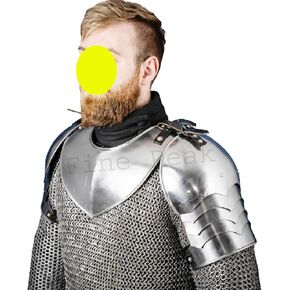 Medieval Gothic Pauldrons Gorget Set with Pauldrons Shoulder Guard Halloween Silver Knight Armor Chainmail Shirt Medieval Armor Crusader Costume Knight