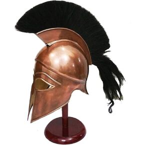 AnNafi® Medieval Greek Corinthian Helmet Movie Roman Spartan Helmet Replica | Ancient Armor Copper Helm Black Plume | LARP SCA Role Play Halloween Party Costumes | Wearable for Adult