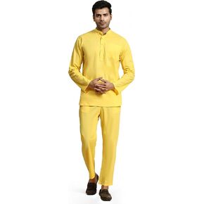 SKAVIJ Men’s Pajamas Set Soft Cotton Band Collar Pajamas for Men Long Sleeve Men’s Sleepwear Loungewear with Pocket
