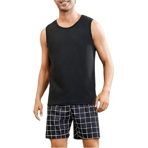 Verdusa Men's Pajama Set Summer Pjs Sleepwear Round Neck Tank Top with Shorts