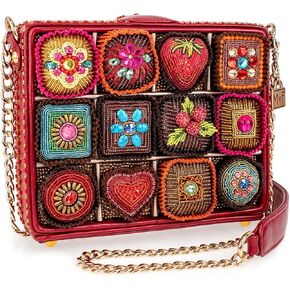 Mary Frances Sweet Indulgence Beaded Candy Box Crossbody Handbag, Red
