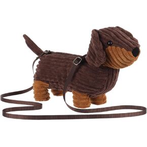 Apricot Lamb Dachshund Dog Puppy Crossbody Bag Plush Purse for Toddlers and Teen Girls, Stuffed Animal Shoulder Bag, Kids Fashion Handbags, 14 Inches