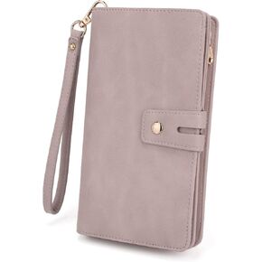 UTO RFID Wristlet Wallet for Women Detachable Checkbook Holder Card Bill Phone Organizer Large Clutch Purse