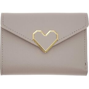 CB Women's Wallet Heart-Shaped Metal Badge Clutch Synthetic Leather Bifold Card Purse Holder Organizer, Large, Sky Gray