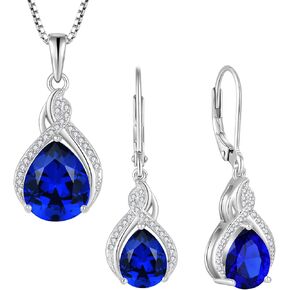 Infinity Teardrop Jewelry Set for Women Sapphire Necklace & Earrings September Birthstone Jewelry