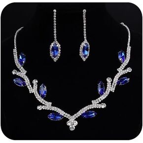 JWICOS Bride Crystal Wedding Necklace Earrings Set Bridal Rhinestone Teardrop Pendant Accessories for Women and Bridesmaids