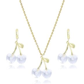 WCRAZYE Cherry Earrings Necklace Sets for Women Funny Charm 3D Red Cherry Earrings Sweet Fruit Cherry Earrings Summer Fashion Jewelry
