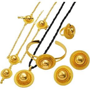 Ethiopian Jewelry for Women Set Ethiopian Jewelry sets Round Necklace Earrings Bracelet Ring Head-Chain Eritrean Traditional Wedding Ethiopian Traditional Jewelry