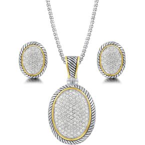 UNY JEWEL Jewelry Oval Enhancer Pendant Necklace Earring Pave Stone Jewelry Sets
