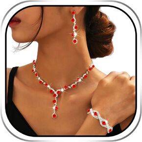 Sixexey Rhinestone Jewelry Set Silver Sparkly Prom Jewelry Wedding Bridal Valentine’s Day Necklace Jewelry Set for Women