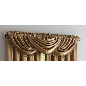 لوحة جيب من الساتان المكسر وستارة شلال مع علاجات نافذة مزخرفة، مجموعة ستائر لمنزلك، تباع جميعها بشكل منفصل (ذهبي، ستارة قصيرة - 48 × 37 بوصة) in Kuwait