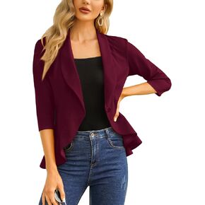 بدلة عمل نسائية صغيرة الحجم من KOJOOIN مفتوحة من الأمام، سترة مكشكشة ناعمة in Kuwait