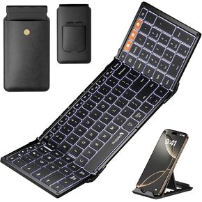 ProtoArc Backlit Foldable Keyboard, XK01 Plus Folding Portable Bluetooth Keyboard for Travel, Full Size External Wireless Keyboard with Backlight for iPad Surface Tablet Smartphone Laptop PC