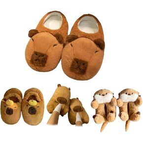 Capybara Plush Slippers, Cartoon Animals Stuffed Slipper, Unisex Adult House Slippers Women Men Christmas
