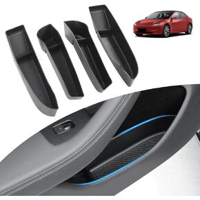 صينية تنظيم جانب الباب مناسبة لطراز Tesla 3 Highland 2024، 4 قطع TPE فتحة الباب الأمامي والخلفي صينية تخزين جيوب ملحقات بطانة حماية لتحديث M3 (أسود) in Kuwait