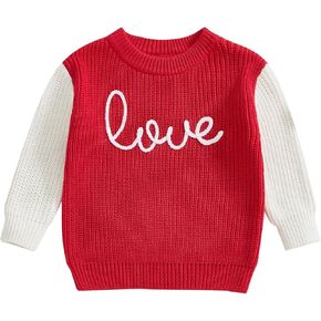 Toddler Baby Girl Valentines Day Outfit Love Heart Sweet Long Sleeve Crewneck Sweater Cute Fall Winter Clothes