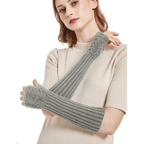 Novawo Women Arm Warmers Fashion Long Fingerless Gloves Knitted Kawaii Warm Gloves