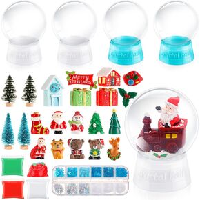Yunsailing 30 Pcs Snow Globe Kit Tiny Resin Christmas DIY Snowflake Sequins Plastic Snow Globe Clay Kit Artificial Christmas Trees Rustic Miniature Hanging Ornaments for Xmas Tree Party Decorations