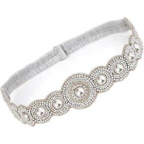 VAMA Kamar Chain Stretchable Cloth White Kamarbandh Kamarpatta Silver Waist Belt Ootiyanam Half Saree Lehanga For Women