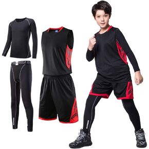 2/3/4 Pcs Boys Girls Base Layer Athletic Compression Leggings and Shirts Thermal Underwear Set Running Pants Tights
